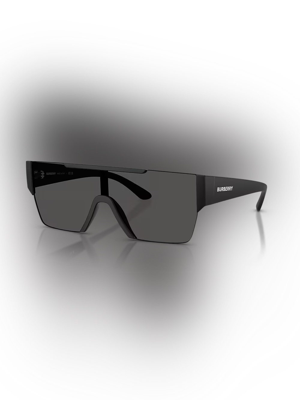 BURBERRY Shield Sunglasses Matte Black Rectangular Half Rim Sport Nylon Acetate